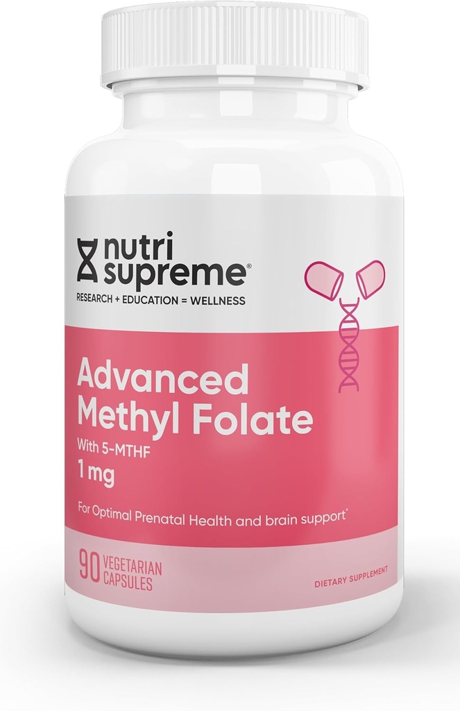 Nutri Supreme Advanced Methyl Folate, Meget Absorbaty Active Folate, 1 Mg, Easy One per dag Vegetariske Kapsler, 90 Greve