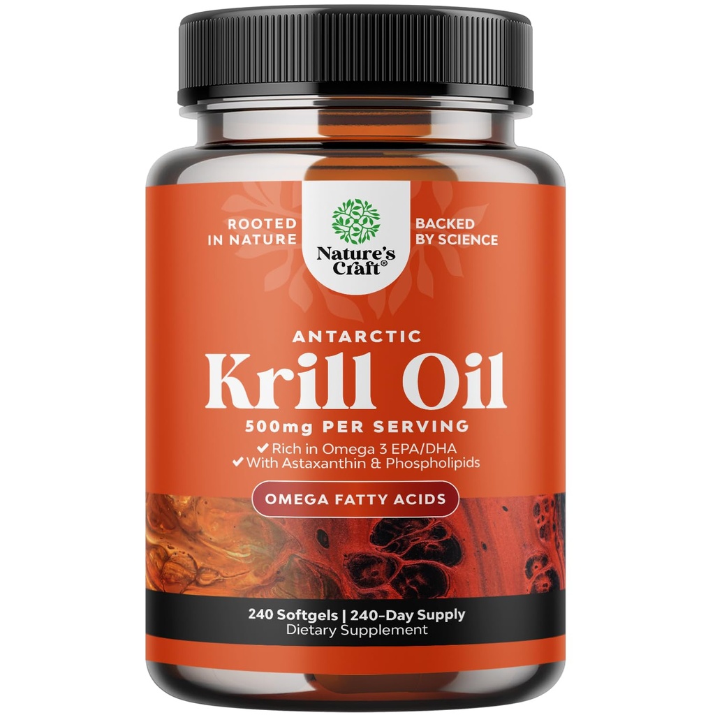 Antarktiske Krill Oil 500mg Softgels - Omega 3 Krill Oil Supplement med EPA DHA & Astaxanthin for Brain Joint & Heart - 3. part Lab Testet ingen Gluten GMO 'er eller Fishy Aftersmage (op til 8 Måned Supply)