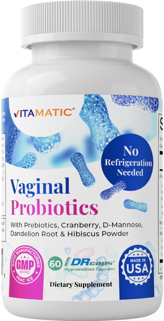 Vitamatisk Vaginal Probiotika 20 Milliarder til kvinder pH Balance & Odor Control med Prebiotika & Probiotika 60 DR Kapsler - Lavet med kranbær, D- Mannose, Hibisucs & Mælkebøtte