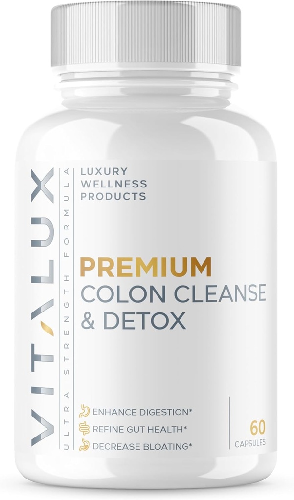 VITALUX || #1 Rated Premium Colon Cleanse & Detox || Enhance Digestion, Gut Health, Decrease Bloating | Ultra Dosed Formula w/ 10 Powerful Ingredients | 3rd Party Tested + USA Made - 60 Capsules