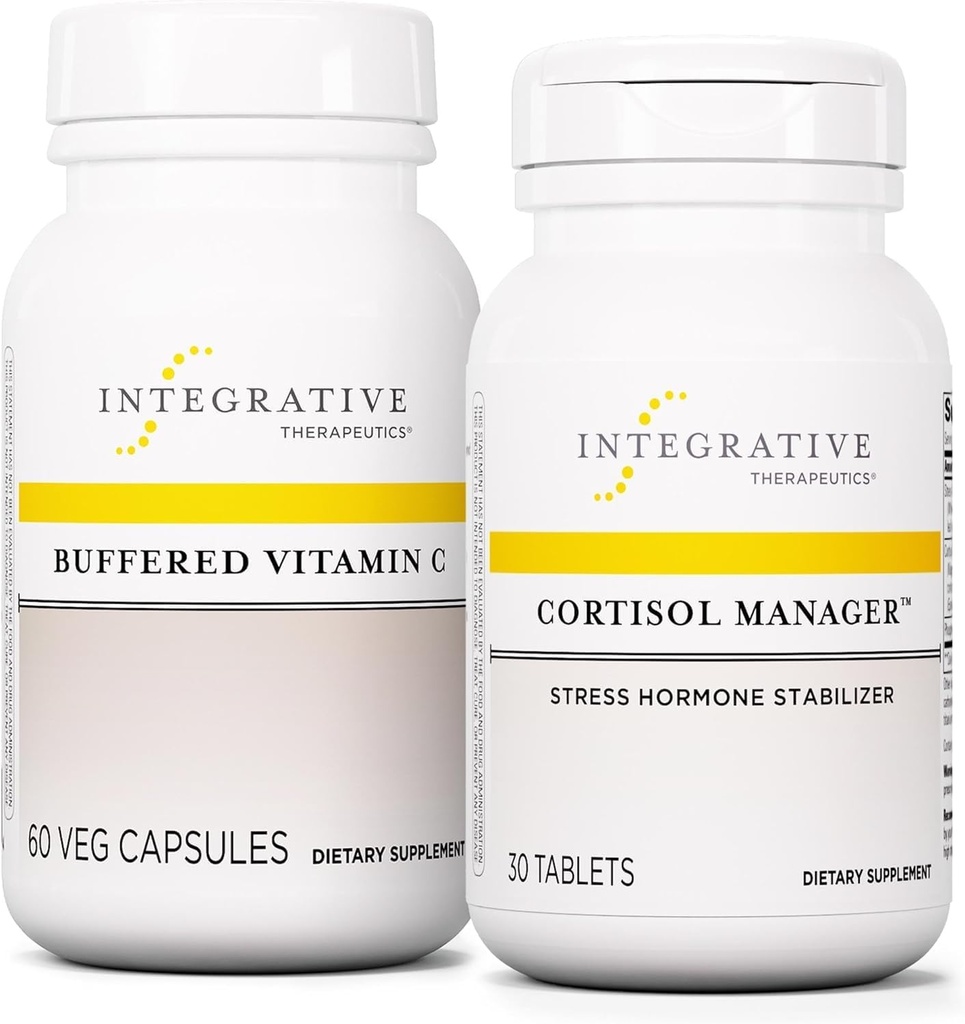 Integrativ terapi Bundle med Cortisol Manager, 30 tabletter - Buffered C-kapsler 1000 mg, 60 Vegan Kapsler - Stress supplement med Ashwagandha * - Immunsupplement med antioxidanter *
