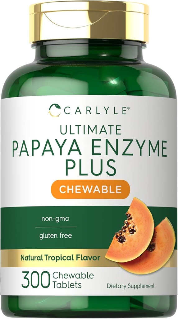Carlyle Papaya Enzyme Chewable Tablets against 124; Vegetar, Non- GMO, Gluten Free Formel 124; Tropical Flavor