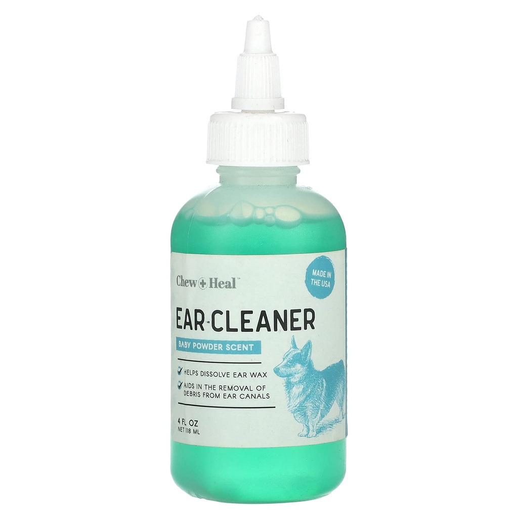Chew + Heal Hund Øre Cleaner Solution- 124; 4 oz Dropper - 124; Pet Ørevask til hunde & Katte for at forebygge infektioner & Fjern wax - 124; Lindrende Aloe, Witch Hazel & Tea Tree Olie- 124; Gentle, Vet- godkendt formel