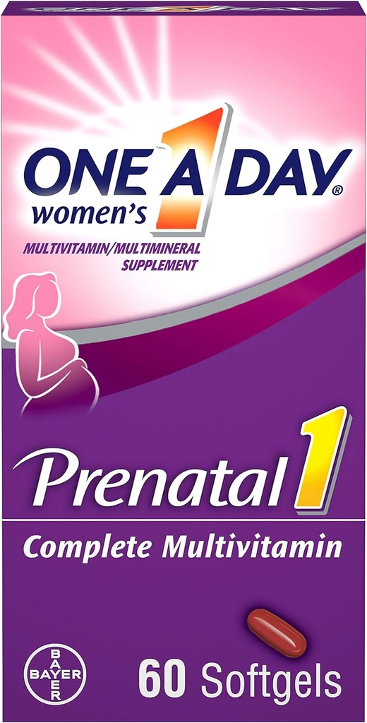 One A Day Women 's Prenatal 1 Multivitamin Inclusive Vitamin A, C Vitamin D, B6, B12, Jern, Omega-3 DHA & mere, Tablet, Softels, 60 Greve - Supplement for før, under, & Post Graviditet