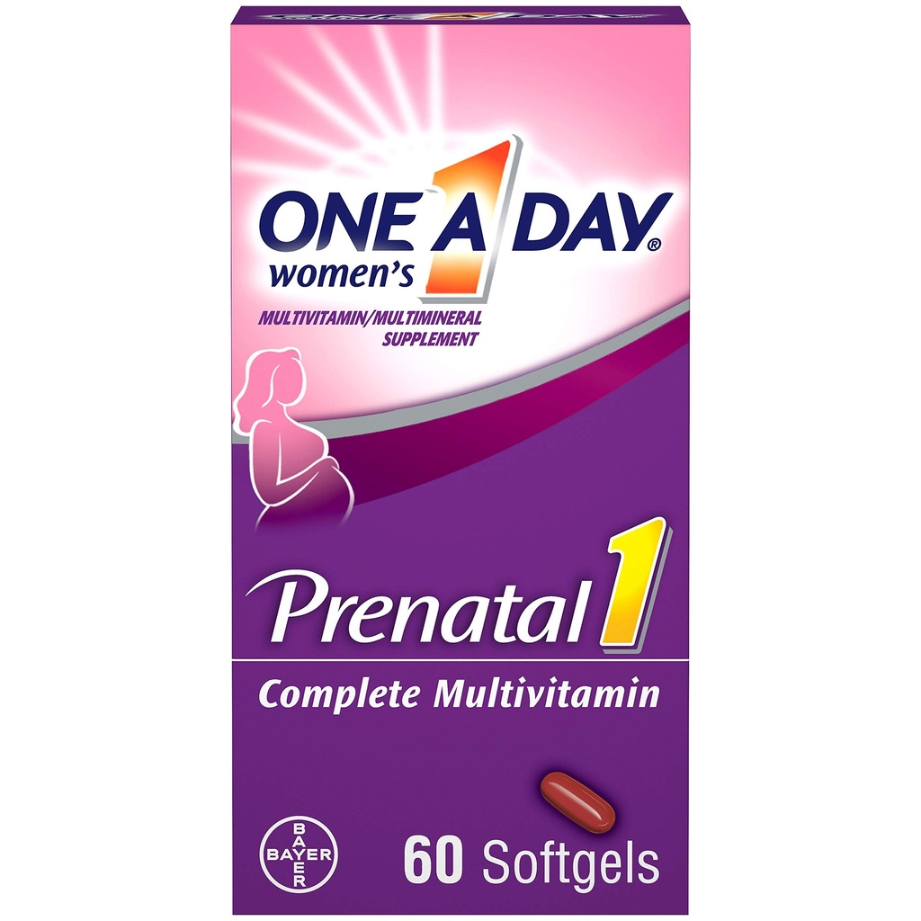 One A Day Women 's Prenatal 1 Multivitamin Inclusive Vitamin A, C Vitamin D, B6, B12, Jern, Omega-3 DHA & mere, Tablet, Softels, 60 Greve - Supplement for før, under, & Post Graviditet