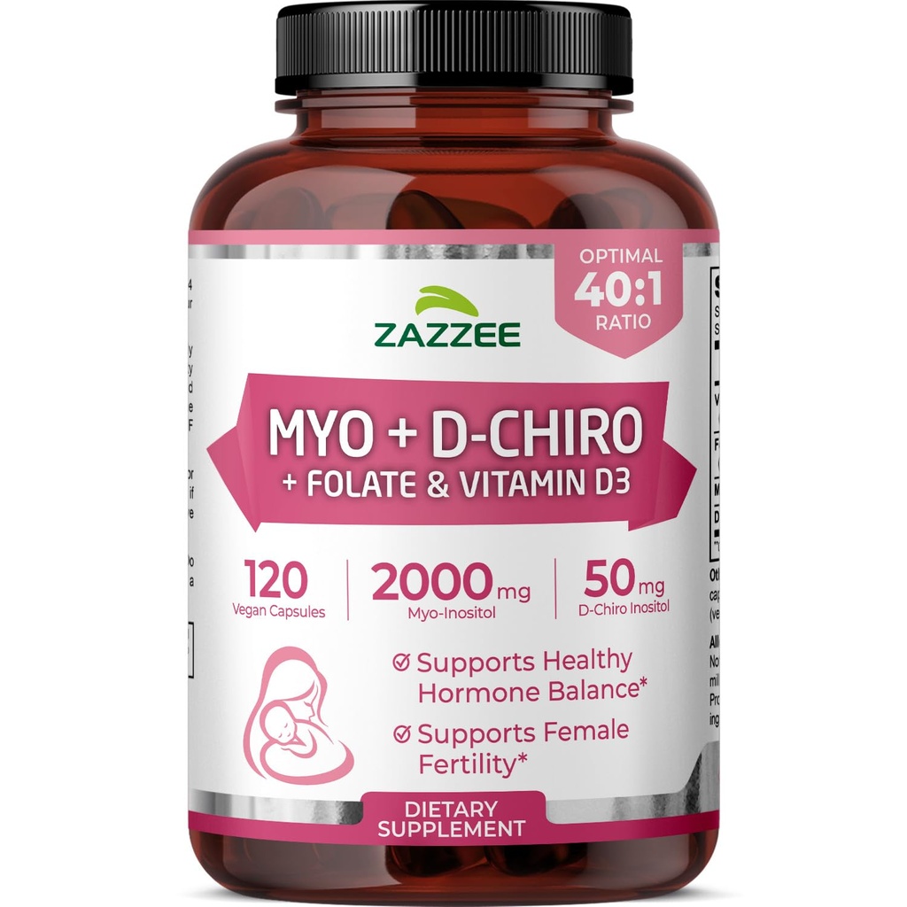Myo og D- Chiro Inositol tillæg for kvinder - Fertilitet supplement for kvinder med Ideal 40: 1 Ratio Myo & D- Chiro Inositol D3 & Methylfolate Ovarial Support Vitaminer - ISO Lab Testet (30 Servere)