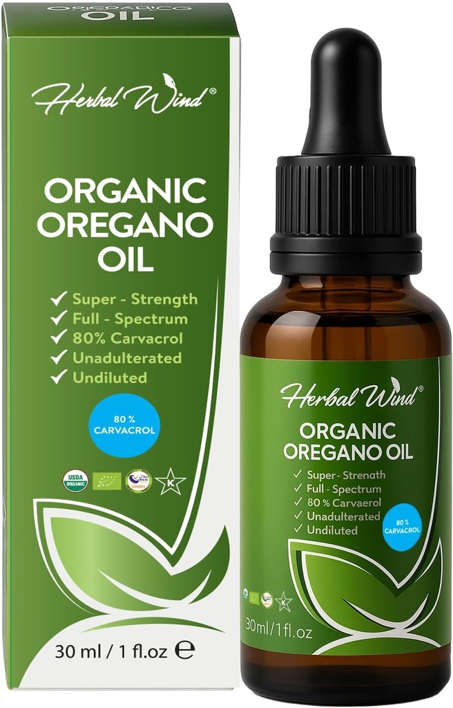 Organic Oregano Oil - 1 Fl Oz (30ml), 80% Carvacrol USDA Organic Oregano Oil Liquid Drops, Koncentreret Plantebaseret, Non- GMO, Urtetilskud