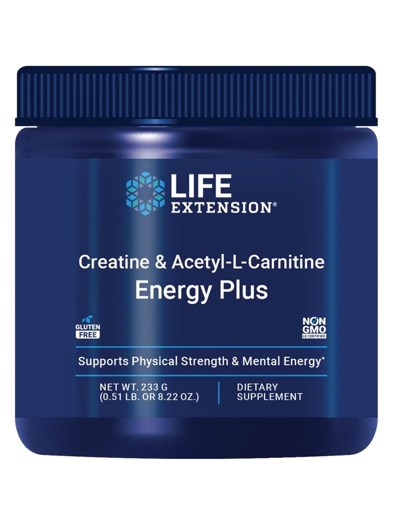 Life Extension Creatine Acetyl- L- Carnitin Energy Plus, Energy Support, kreatinmonohydrat, Acetyl- L- carnitin, Gluten- Free, Non- GMO, Vegetar, 30 Servering