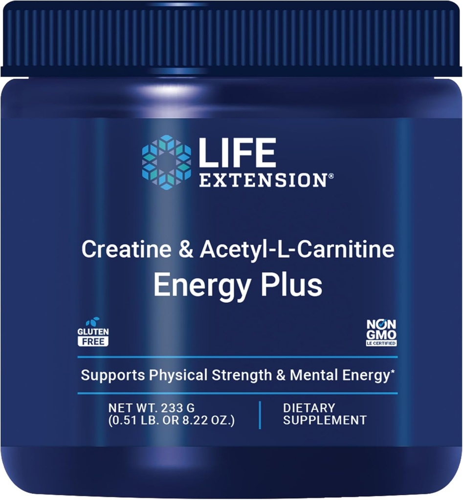 Life Extension Creatine Acetyl- L- Carnitin Energy Plus, Energy Support, kreatinmonohydrat, Acetyl- L- carnitin, Gluten- Free, Non- GMO, Vegetar, 30 Servering