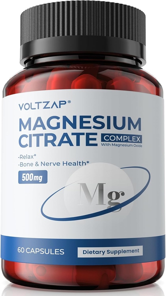 Magnesium Citrate Capsules 500mg Supplement: til Obstipation & Health Sleep Support Meget Absorberet Magnesium Element Supplement Complex for Muscle & fordøjelsesstøtte - Non- GMO & Gluten Free