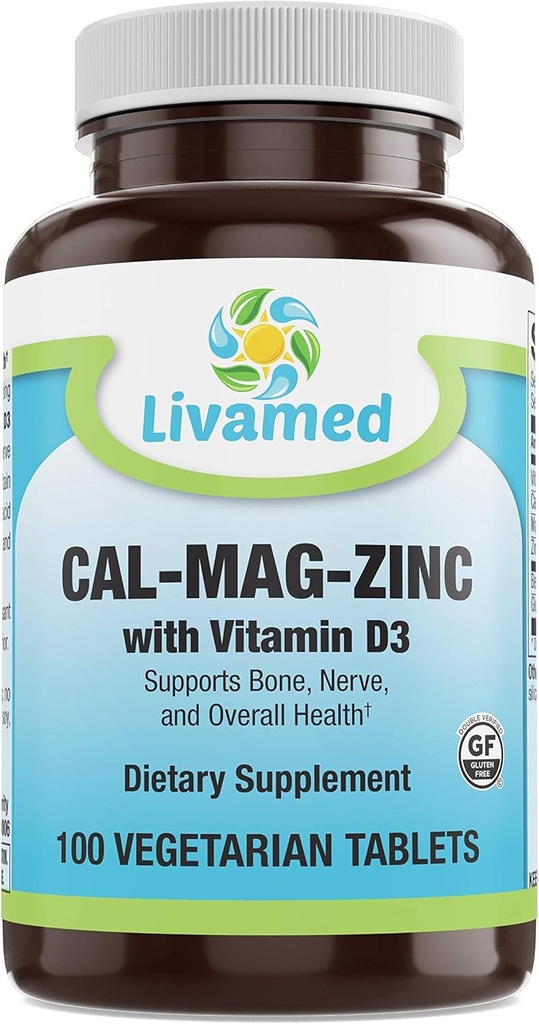 Cal- Mag- Zink Chelated with Vitamin D3, Bone Strength Supplement -Sunde knogler & tænder, hjerte, muskel, og Sund Kardiovaskulær System -Bedste hele fødevarer Vitamin & Mineral Complex- 100 Vegan Caps