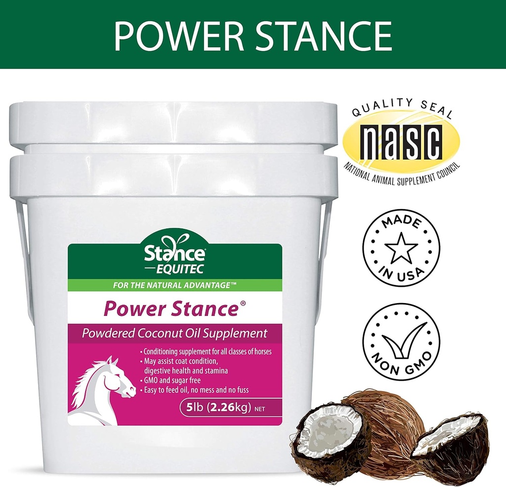 Power Stance pulveriseret kokos olie hest supplement - Kan støtte Coat tilstand, fordøjelsessygdomme og Stamina, GMO & sukker fri - 5 LB