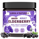 Llama Naturals Elderberry Gummies for voksne, Vegan, Organic Immunoid Support Supplement med C-vitamin og zink, Real Fruit Gummy Vitaminer for Immunitet, Chewable, Ingen tilsat sukkerrør, 90 Ct