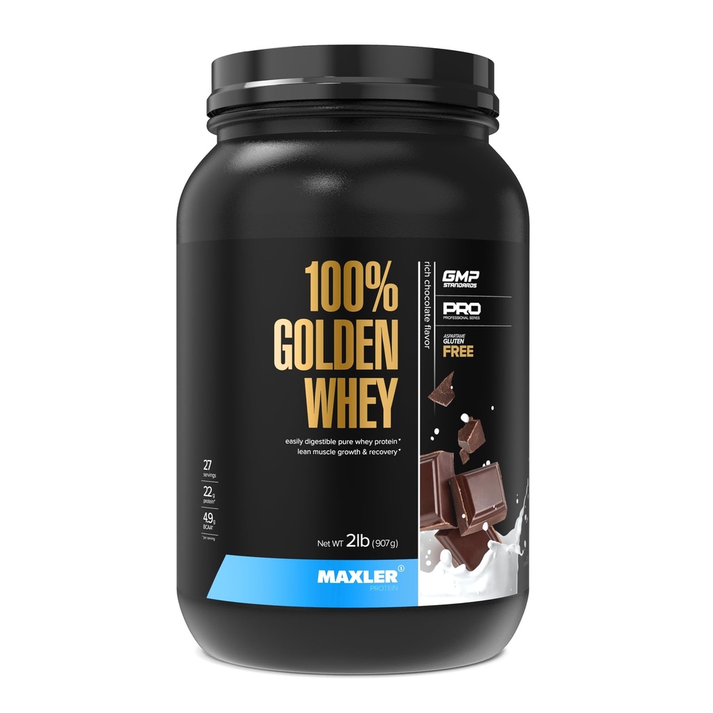 Maxler 100% Golden Whey - 22g protein per servering - High Protein, lav fedt, lav Carb, Komplet Aminosyreprofil - Rich Chocolate Protein 2 LB