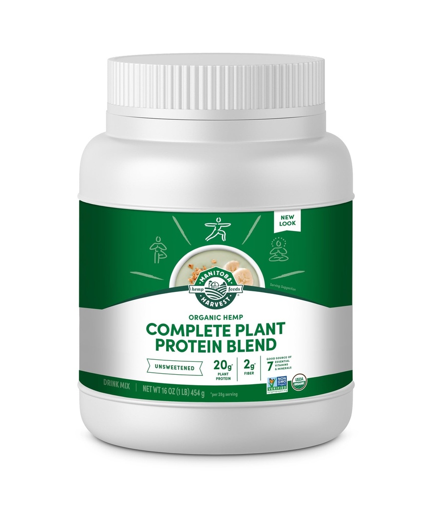Manitoba Harvest Hemp Yeah Organic Plant-Based Protein Powder with 20g of Complete Plant, 2g of Fiber & 2g Omegas 3&6, Non-GMO, Vegan, Unsweetened, 16 Oz, Packaging May Vary