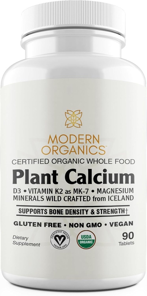 Plant Calciumchlorid 124; 1000mg Certified Organic Whole Food Calcium fra Organic Islandsk Red Algae med vitamin D3, Vitamin K2 og Magnesiumchlorid 124; 72 Trace Minerals