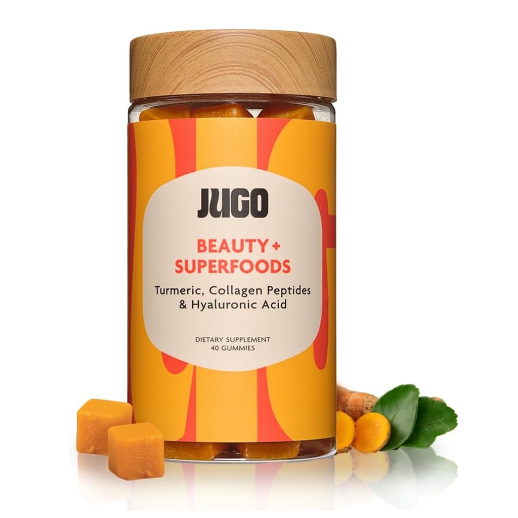 JUGO Beauty + SUPERFOODS DESIGN 124; Hår hud negle supplement med Hyaluronsyre & gurkemeje 124; 40 Greve Plant- baserede Gummeer 124; Gelatin- fri, Non- GMO, Lavet i USA
