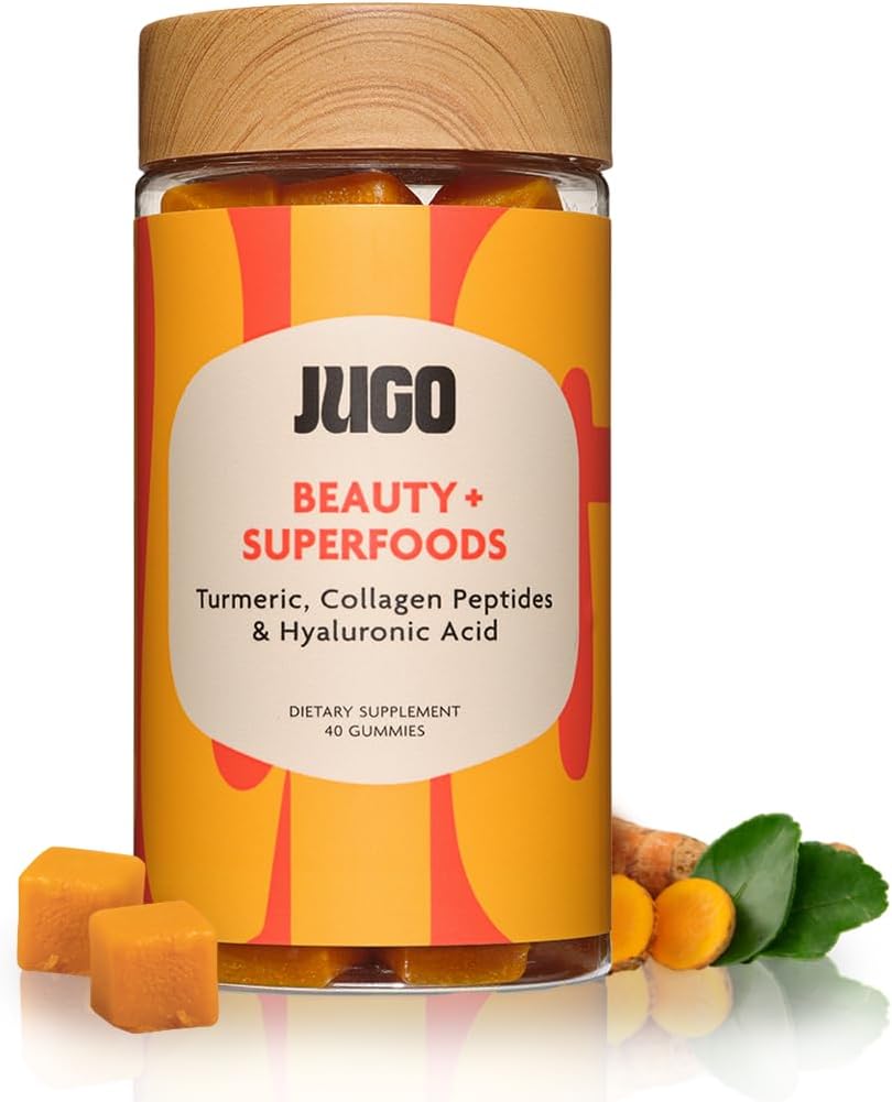JUGO Beauty + SUPERFOODS DESIGN 124; Hår hud negle supplement med Hyaluronsyre & gurkemeje 124; 40 Greve Plant- baserede Gummeer 124; Gelatin- fri, Non- GMO, Lavet i USA