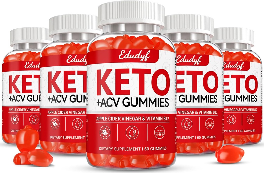 Keto ACV Gummies, Gluten & Sugar Free Apple Cider Vincities Supplement for mænd og kvinder - 300 Gummies (1500 mg- 5 Pack)