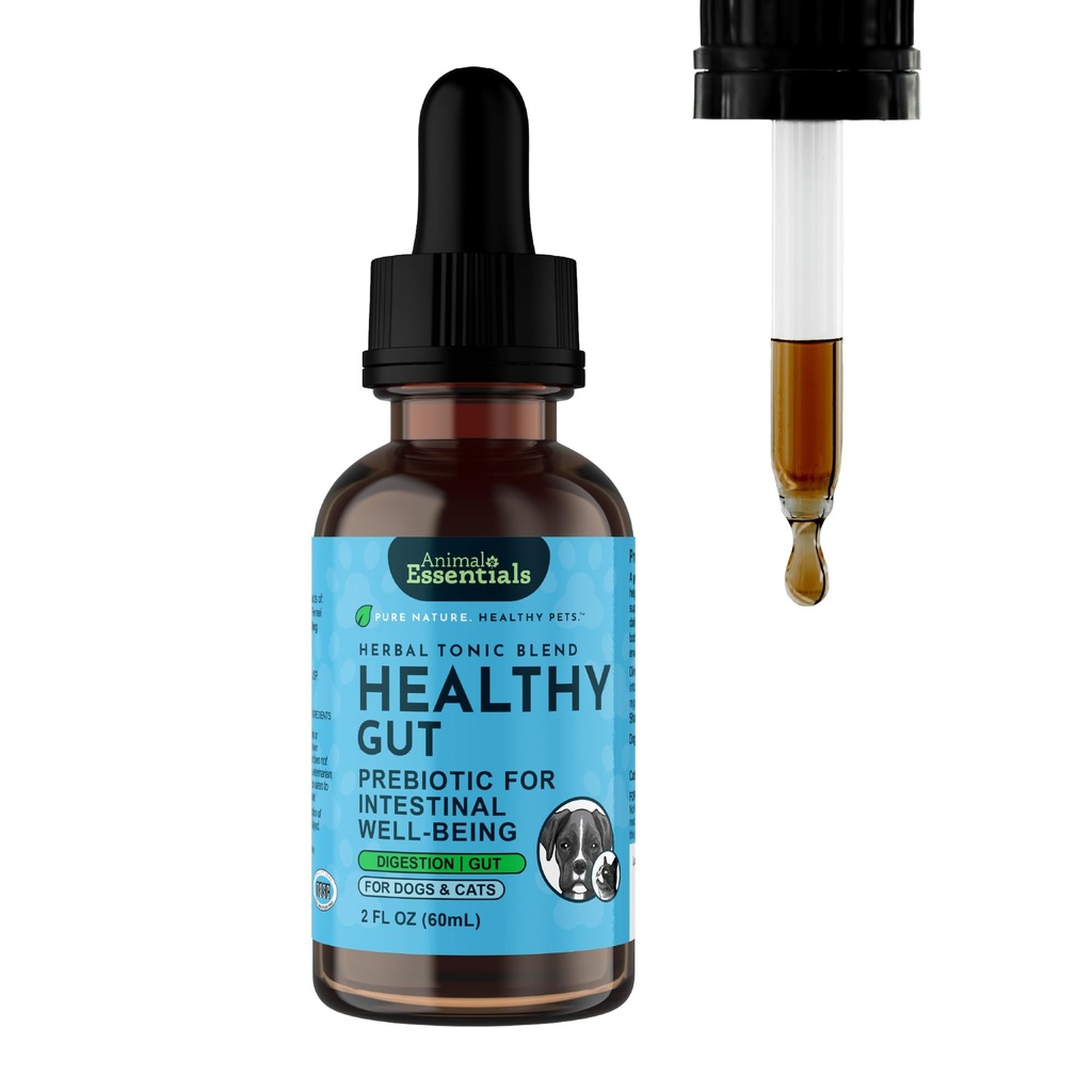 Animal Essentials Sund Gut - Herbal Prebiotic for Dogs & Cats, Gut Health Blend, Herbal Formel, Organic Human Grade Herbs, Veterinarian Anbefalet, Flydende Tonic - 2 Fl Oz