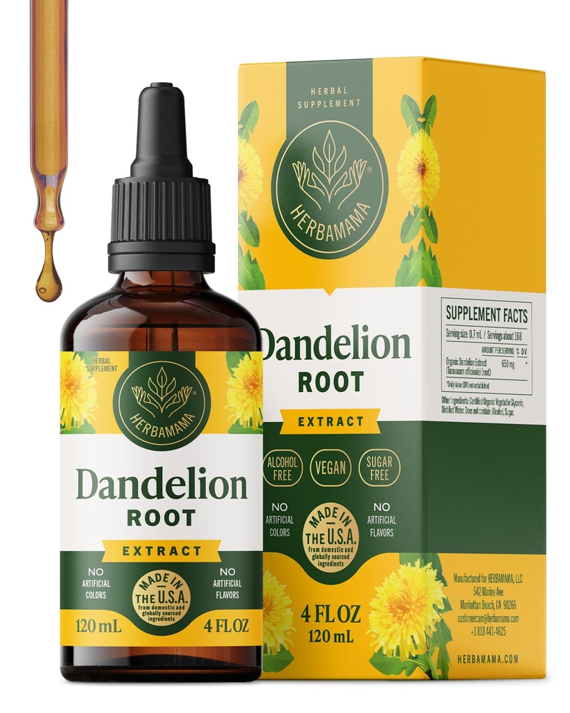 HERBAMAMA Mælkebøsninger - Vegansk leverrensning med Mælkebøtte Root Extract - Non-GMO, Alkohol & Sugar- Free Liquid Lever Support - 56- Day Supply