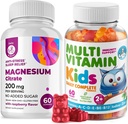 Kids Multivitamin Gummies 14 Essentielle Vitamin og Magnesium Gummies Sugar- Free - Daily Supplement Vitamin A, C, D, E Vegetar B6 & B12, Zink, Biotin med sukkerfri Magnesium Calm Tygge for børn og voksne
