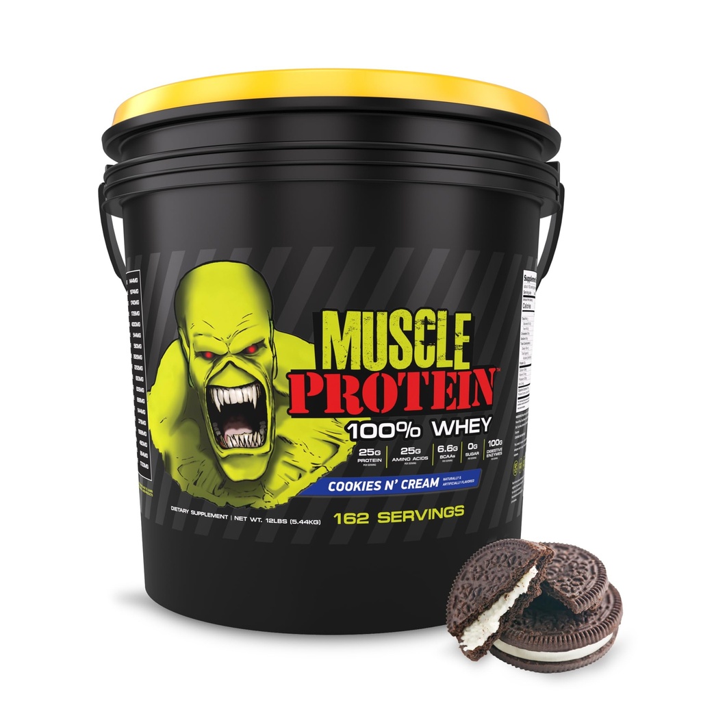 COLOSSAL LABS Muscle Whey Protein Flavored Protein Powder, 25000 mg Aminosyrer / servering, koldfiltret (Packaging May Vary) (12 Pound (Bucket), Cookies & Cream)