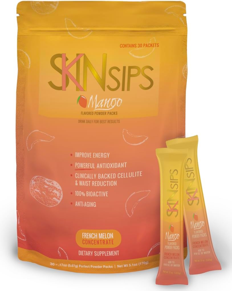 Hud Sundhed & Energi Boost Drink Mix- Sugar Free, MALB (TM), Antioxidanter fra Fransk Melon Koncentrat, On the Go Stick Packs, Mango, 10 Pack