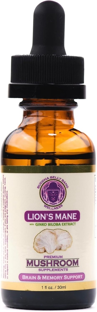 Lions Mane Mushroom Supplement - Organic Mushrooms - Dual- Extraction Oil Tincture w / Ginkgo Biloba - Support for Brain, Memory, Focus, Gut Health - 30ml, 1 Fl Oz (pakke med 1)