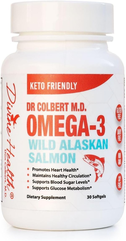 Dr. Colbert 's Wild Alaska Salmon Omega-3 Indeholder naturlige kilder til Omega-3, DHA & EPA - Formuleret af Dr. Don Colbert