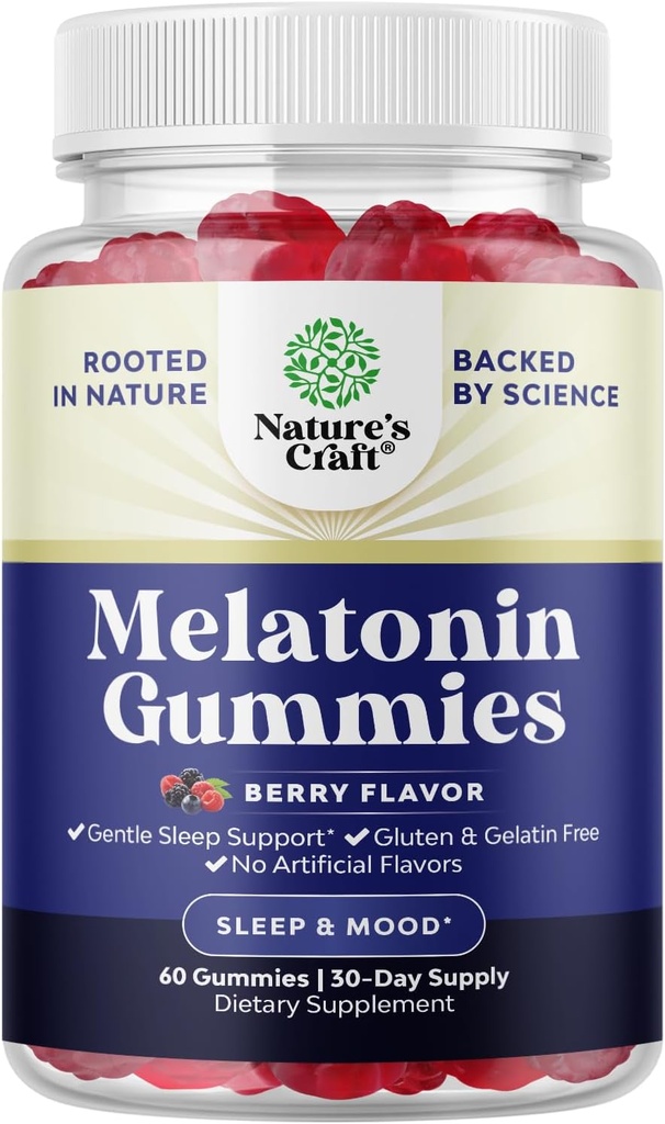 Melatonin 5mg Natural - Gelatine Free og Halal Melatonin Gummies 5mg Sovetilskud til voksne - Berry Sleep Gummies til voksne falder hurtigere med naturlige smagsstoffer og farver 60ct
