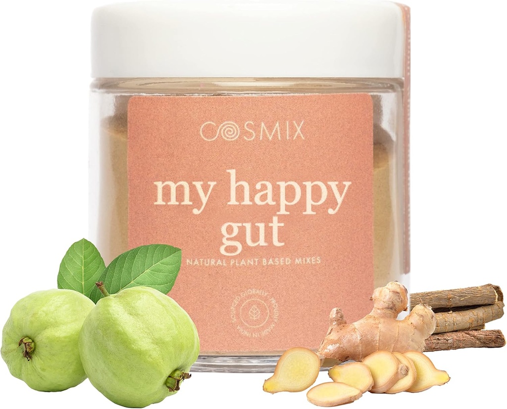 cosmix My Happy Gut, for Forbedret fordøjelse, Bloating & Samlet Gut Sundhed, Natural, Plant-Based Superfood Blend, gør Upto 40 Servere, Tilføjet sukker, Vegan 50 G (Pack of 1) Brown