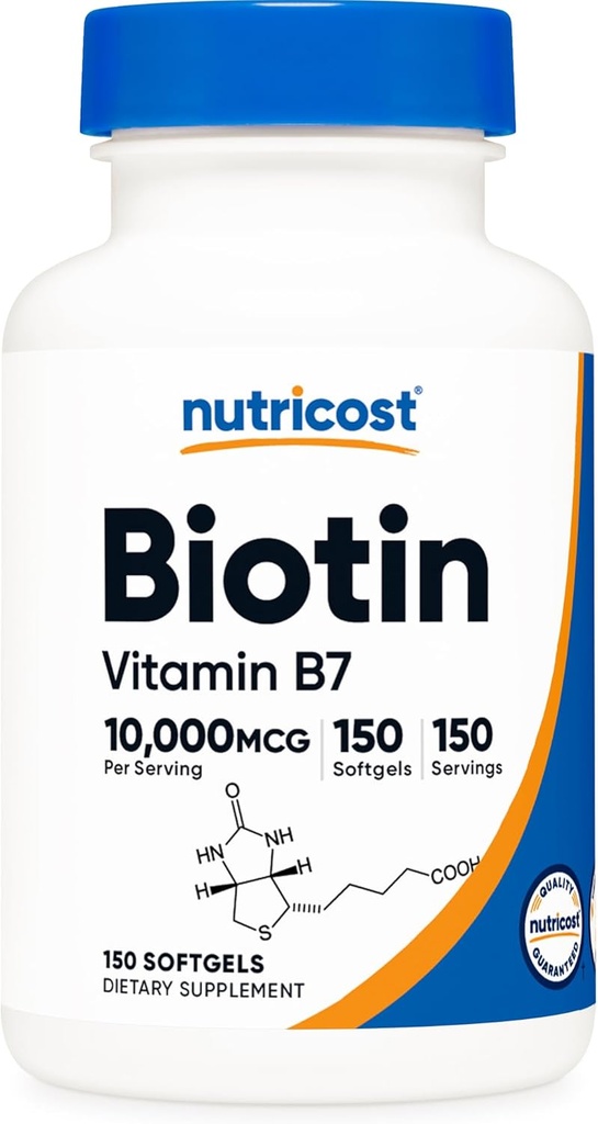 Nutricost Biotin (10,000mcg) 150 Softgels - Gluten Free, Non- GMO