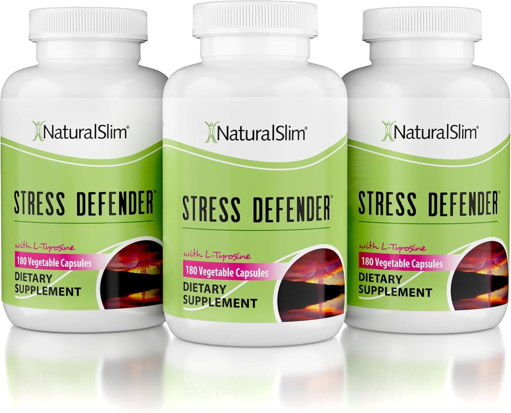 NaturalSlim Stress Relief Supplement - Stress Defender, High Cortisol Reducer, Control Cravings, Sleep & Metabolisme Support med vitamin B5 Pantothensyre & L Tyrosin 180 Vegetabilske kapsler 3 Pack