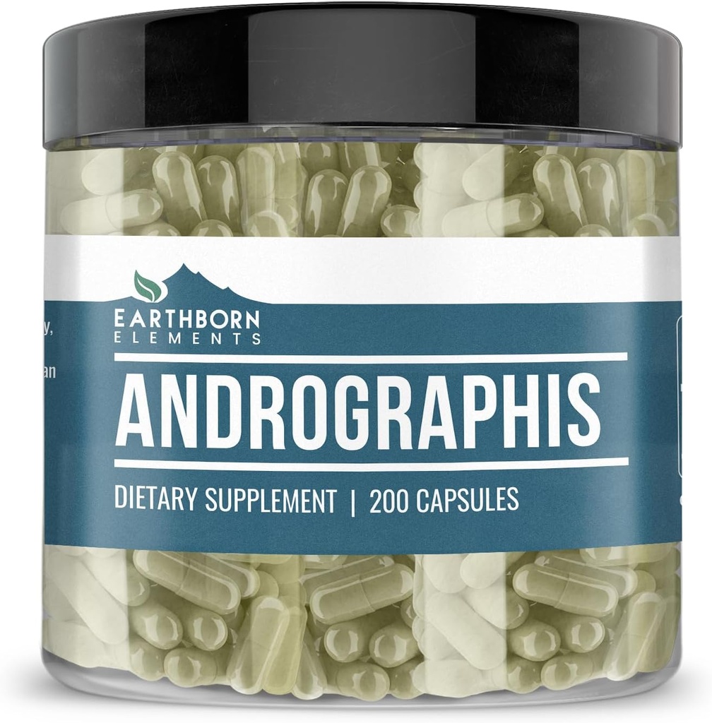 Earthborn Elements Andrographis Paniculata 200 Kapsler, Pure & Ufortyndet, Ingen tilsætningsstoffer