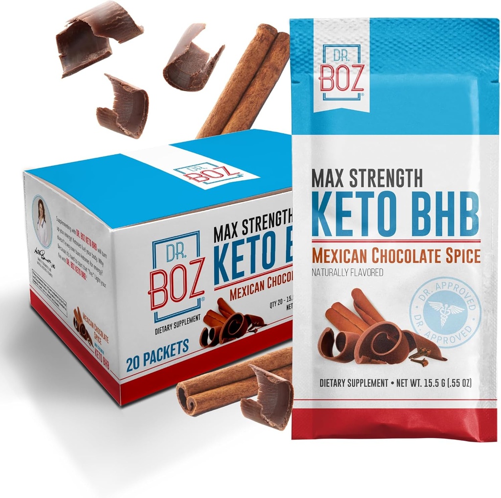 Dr. Boz - Keto BHB Powder - Mexicanske Chokolade Spice, 20 Servering - Ketoner drikke - Energi & Reduceret Cravings - Max Strength Kosttilskud - Kvalitet Testet - Made in USA - 10.9oz (310g)