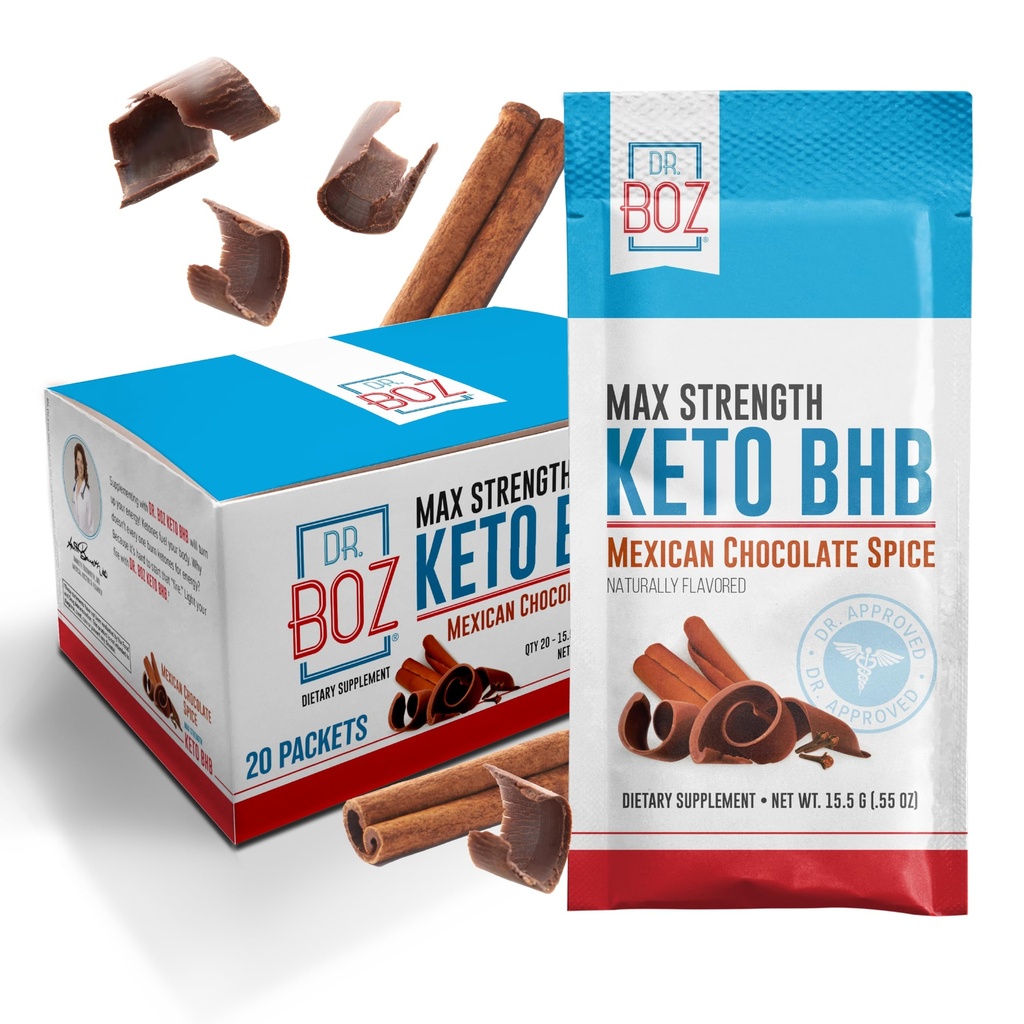 Dr. Boz - Keto BHB Powder - Mexicanske Chokolade Spice, 20 Servering - Ketoner drikke - Energi & Reduceret Cravings - Max Strength Kosttilskud - Kvalitet Testet - Made in USA - 10.9oz (310g)