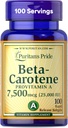 Puritans Pride Beta Caroten Provitamin A 7.500mcg (25.000 IE), Vitamin supplement til immunsystemet, Antioxidant og Eye Health Support, 100 Day Supply, 100 Rapid Release Softgels