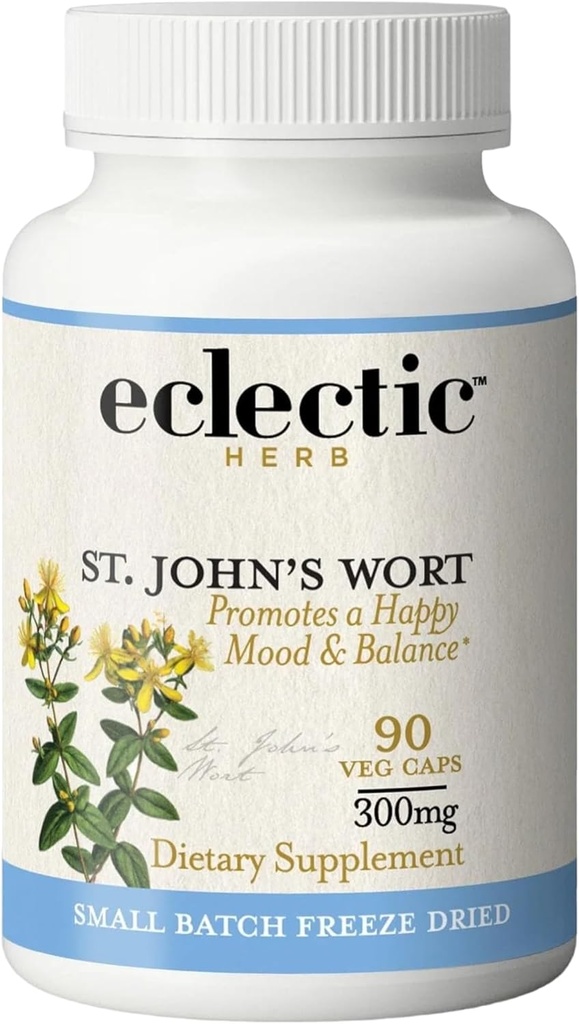 Eclectic Institute Raw Fresh Freeze- Tørret Non- GMO St. John 's Wort - 124; Herbal Health Supplement, fremmer en positiv mood - 124; 90 CT