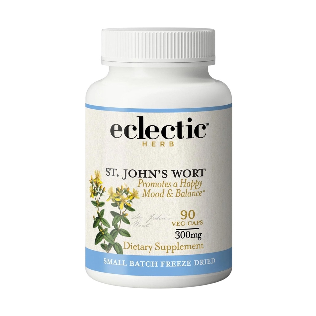 Eclectic Institute Raw Fresh Freeze- Tørret Non- GMO St. John 's Wort - 124; Herbal Health Supplement, fremmer en positiv mood - 124; 90 CT