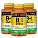 MASON NATURAL Vitamin B1 Thiamin 250 mg, 300, Day Supply, Kosttilskud til støtte naturlige energiniveauer, 100 tabletter (pakke med 3)