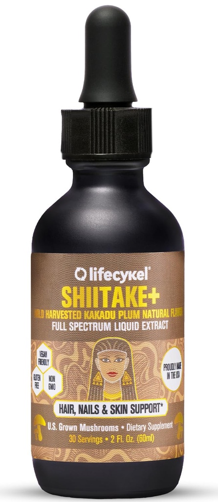 Lifecykel - Shiitake Mushroom Extract med Kakadu Plum- Hår, Hud & Nail Support, Anti Aging Supplement- 100% Økologisk Mushrooms, Immunboosting, C-vitamin Made in the US- 2 Fl oz (Packaging May Vary)