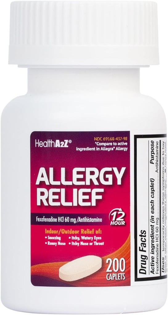 HealthA2Z ® Fexofenadine Hydroklorid 60mg 2 124; 12- Hour Antihistamin for Allergy Relief 1 124; (200 Counts (pakning med 1))