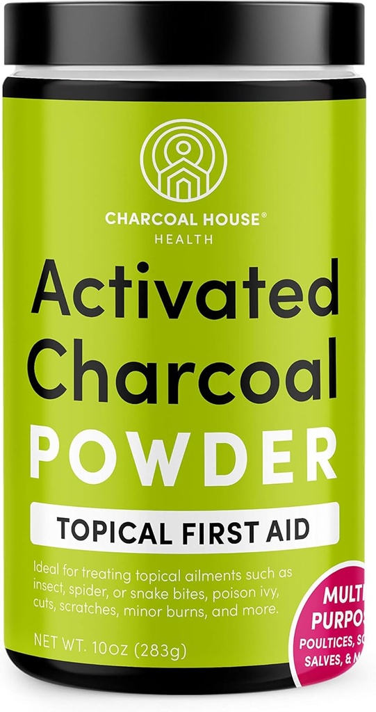 Charcoal House Hardwood Aktiveret Charcoal Powder - tematisk førstehjælp til fremstilling af Charcoal Fjerkræ, Charcoal Foot Soaks, Charcoal Baths & mere! - 10oz