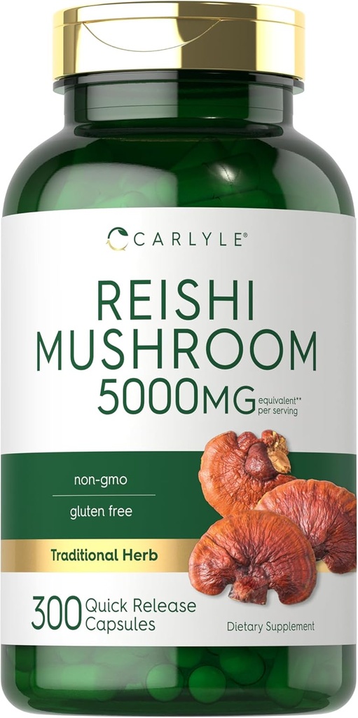 Carlyle Reishi Mushroom Supplement 5000mg | 300 Capsules | Non-GMO, Gluten Free Reishi Mushroom Extract