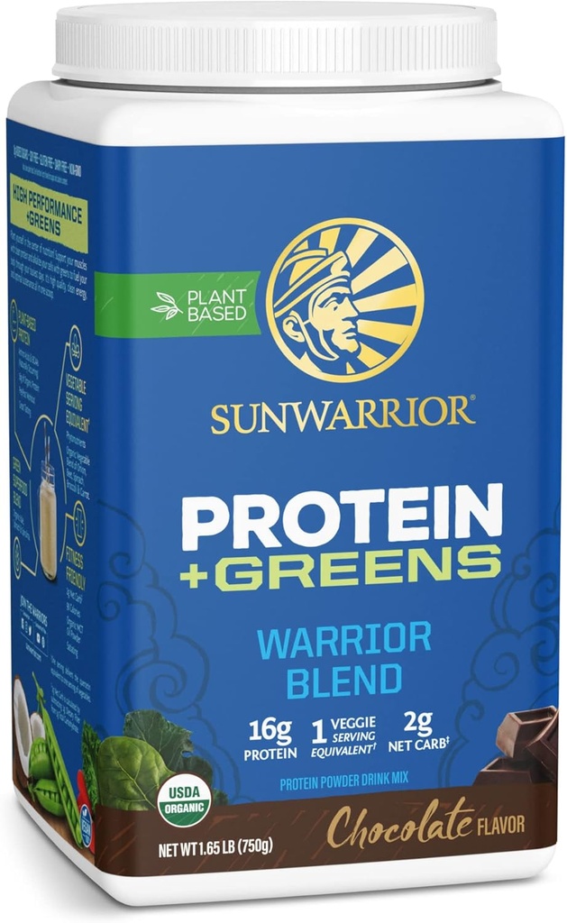 Organic Protein Greens Superfood Powder 124; Vegan Plant- Based Organic Protein Powder Chocolate Flavored with BCAA Aminoacids & Superfood Blend Medical 124; Non- GMO Soy Dairy & Gluten Free (Chocolate, 30 Servere)