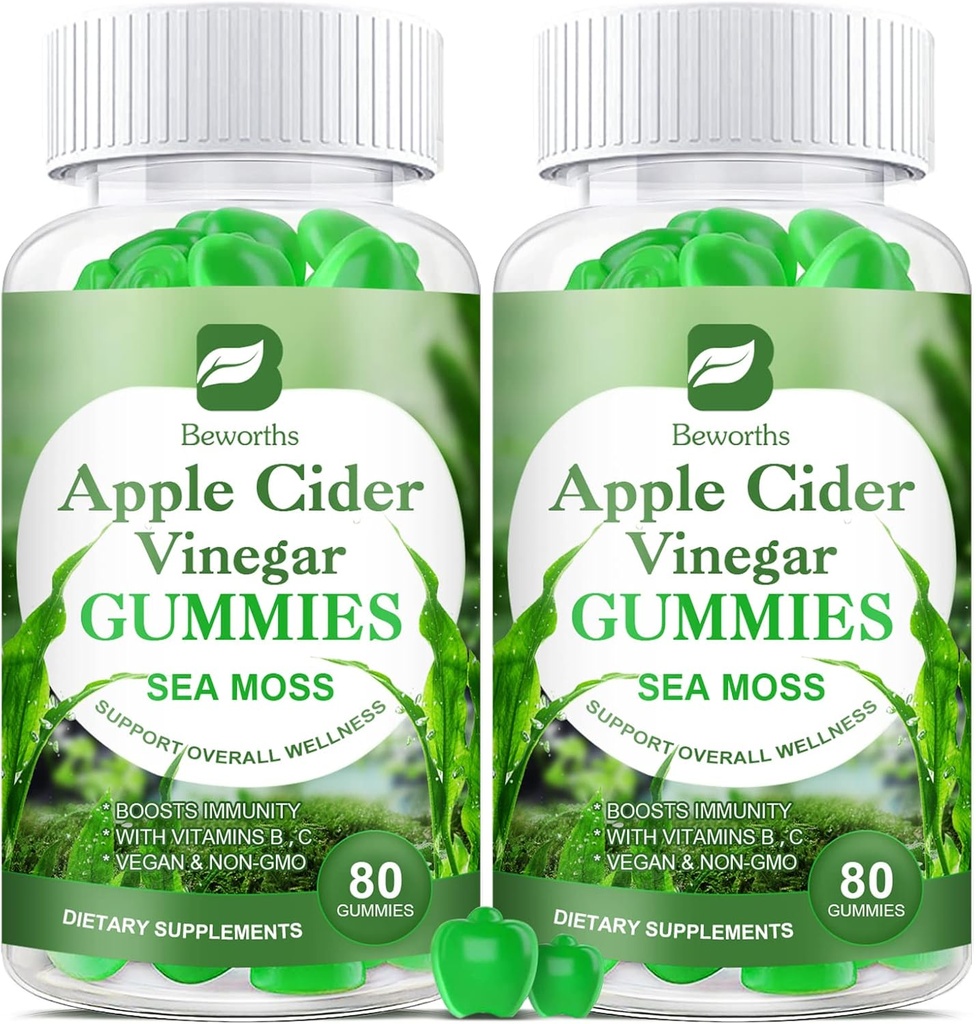 Apple Cider Vincipes & Sea Moss Gummies, Organic ACV Gummies med mor supplement understøtter immunforsvar, fordøjelsessygdomme for voksne & børn, Seamoss Gummy med vitamin B6 B9, B12