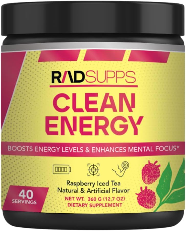 Ren energi - Pre Workout pulver til mænd og kvinder med BCAAs Aminosyrer, energi drik pulver, Aminosyre energi pulver til energi & fokus - 40 Servering (12.7 oz, Hindbær Iced Tea)
