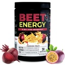 Nutrologi Beet Energy O2, Pre Workout Powder, Energy, Endurance & Nitric Oxide Booster med Beet Powder, Yerba Mate, Adaptogens & Electrolytes, Vegan Pre Workout, Passion Fruit Flavor, 30 Servering