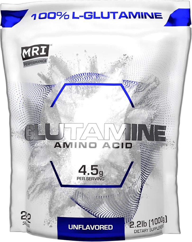 MRI ydeevne L- Glutaminpulver, Pure Free- Form Aminosyre til inddrivelse, Gut & Muscle Support, Unflavored, Easy Mix, (222 Servere)
